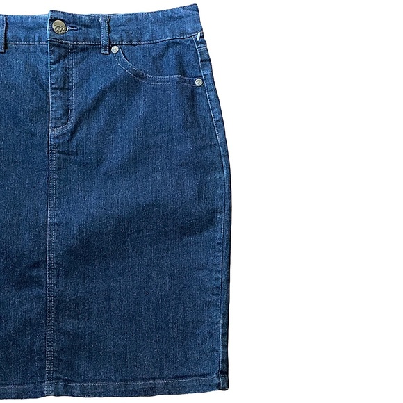 Denim Shirt, Dark Blue Midi Denim Skirt, Code Bleu Denim Skirt, Midi Denim Skirt - Picture 6 of 13